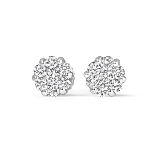 14k White Gold Diamond Cluster Earrings .50 ctw