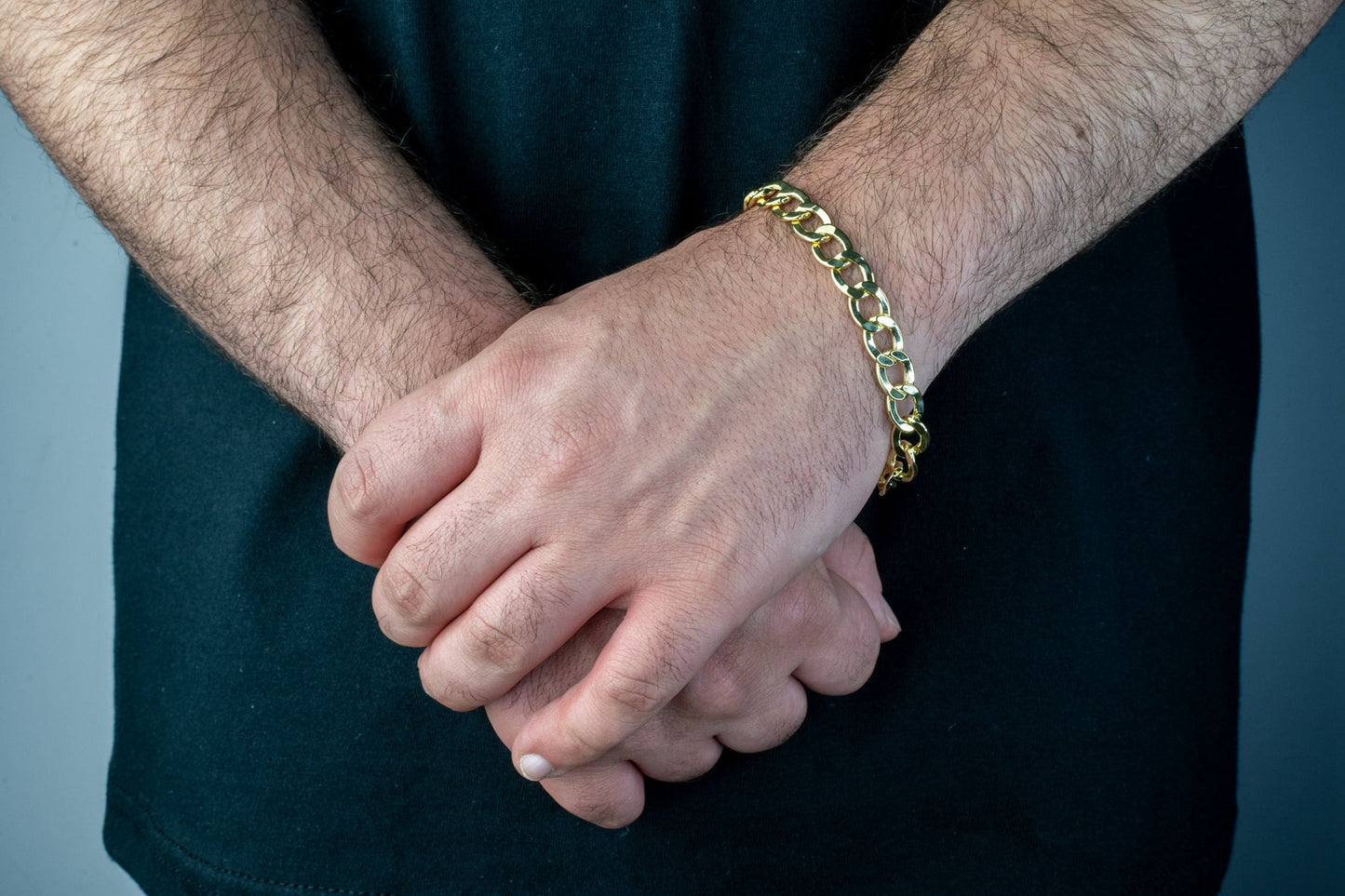 10k Semi-Solid Yellow Gold Flat Cuban Link Bracelet 9.05mm