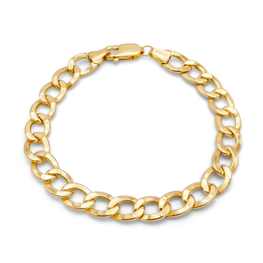10k Hollow Yellow Gold Flat Cuban Link Bracelet 11.03mm