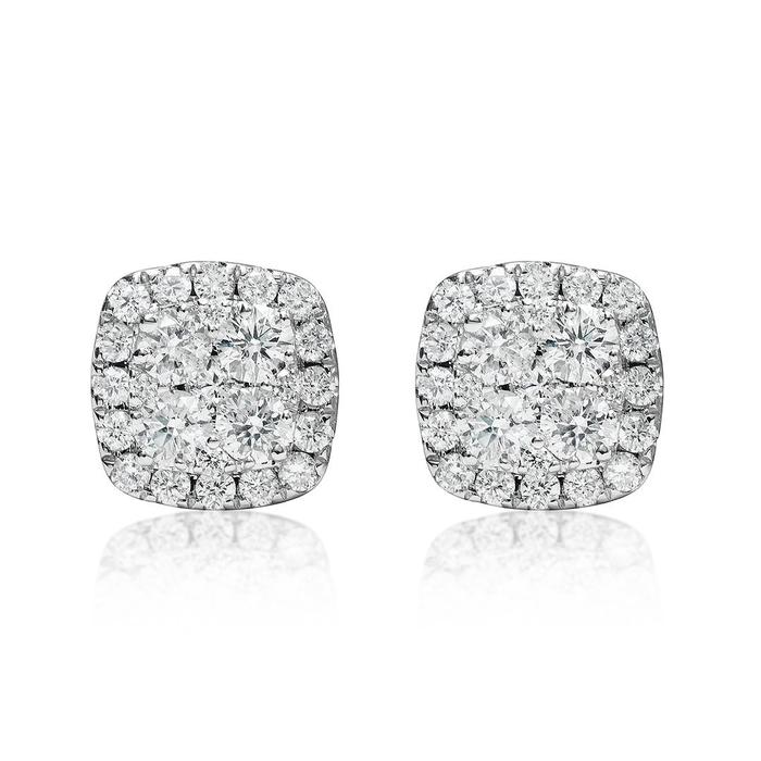 14k White Gold Diamond Cluster Earrings 1.15ctw