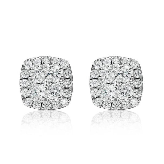 14k White Gold Diamond Cluster Earrings 1.15ctw