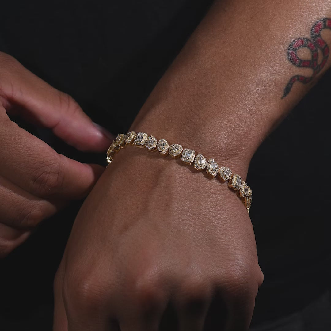 10k Yellow Gold Baguette and Round Diamond Bracelet 4.32 ctw