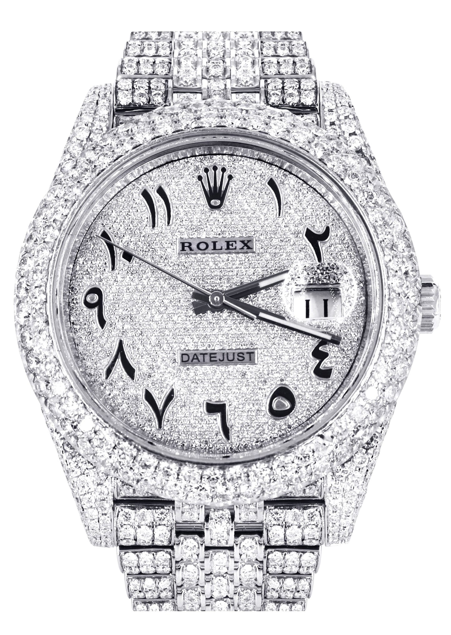 Womens Diamond Iced Out Rolex Datejust 41 | 25 Carats Of Diamonds | Custom Arabic Numeral Diamond Dial | Two Row | Jubilee Band