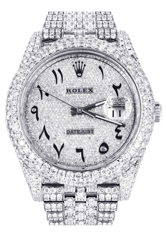 Womens Diamond Iced Out Rolex Datejust 41 | 25 Carats Of Diamonds | Custom Arabic Numeral Diamond Dial | Two Row | Jubilee Band